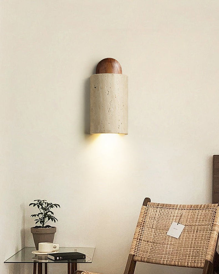 Travertine Cylinder Cap Wall Light