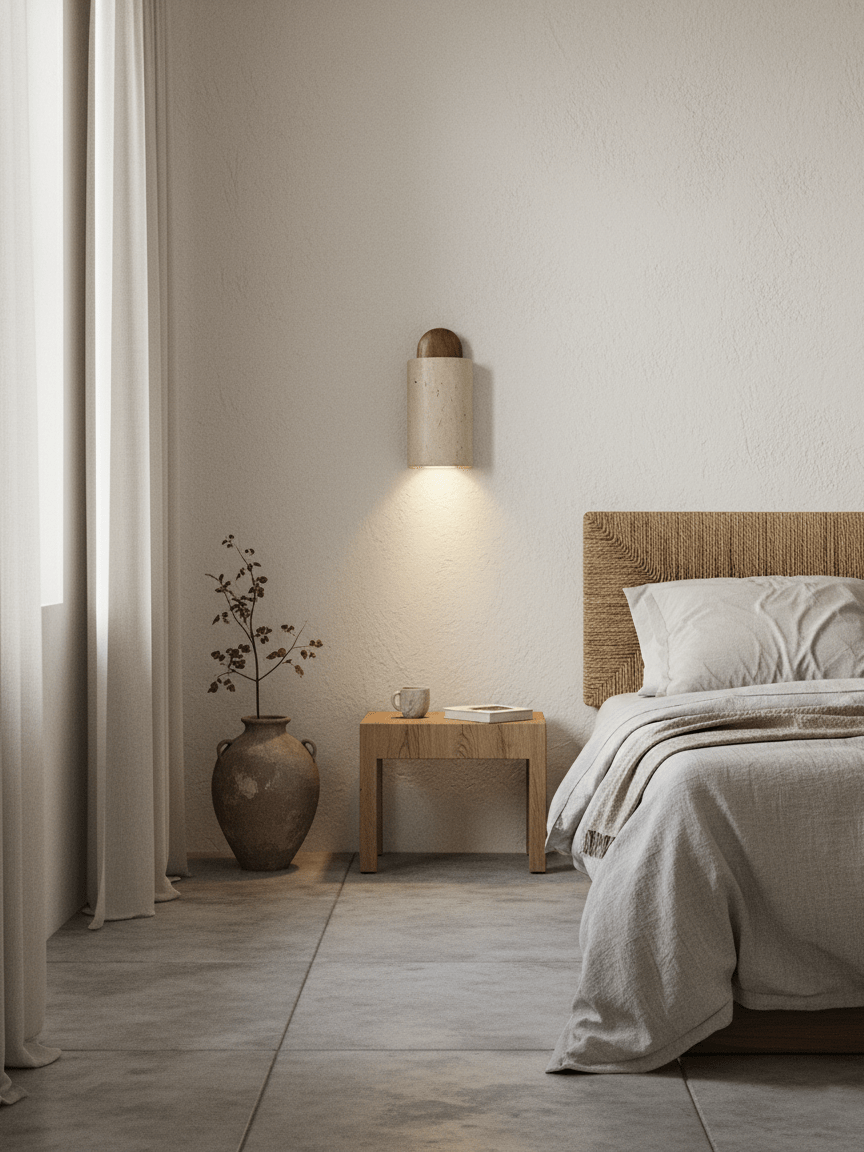 Travertine Cylinder Cap Wall Light