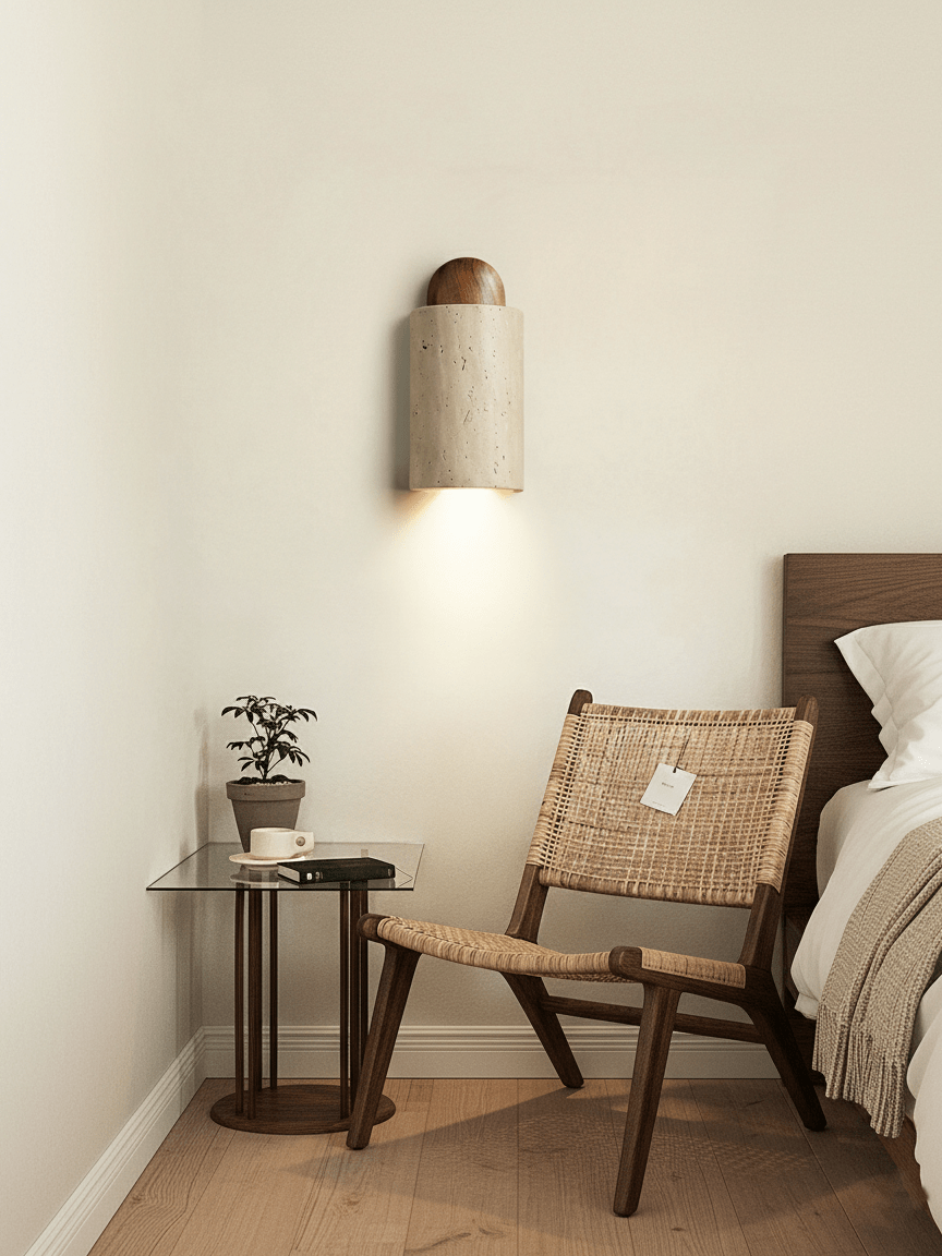 Travertine Cylinder Cap Wall Light