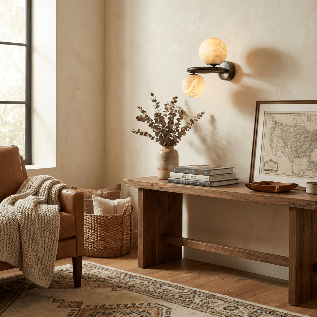 Two Globe Alabaster Wall Sconce