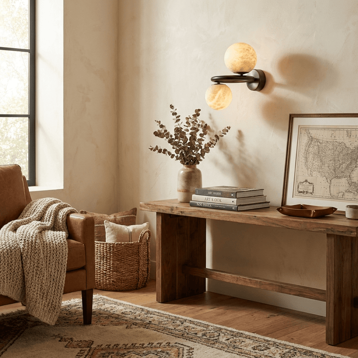 Two Globe Alabaster Wall Sconce