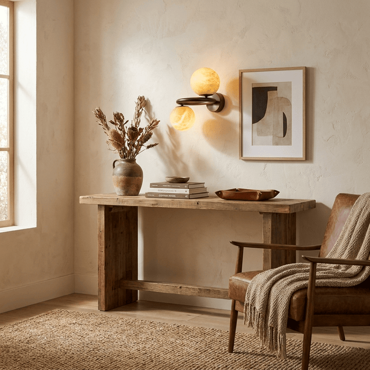 Two Globe Alabaster Wall Sconce