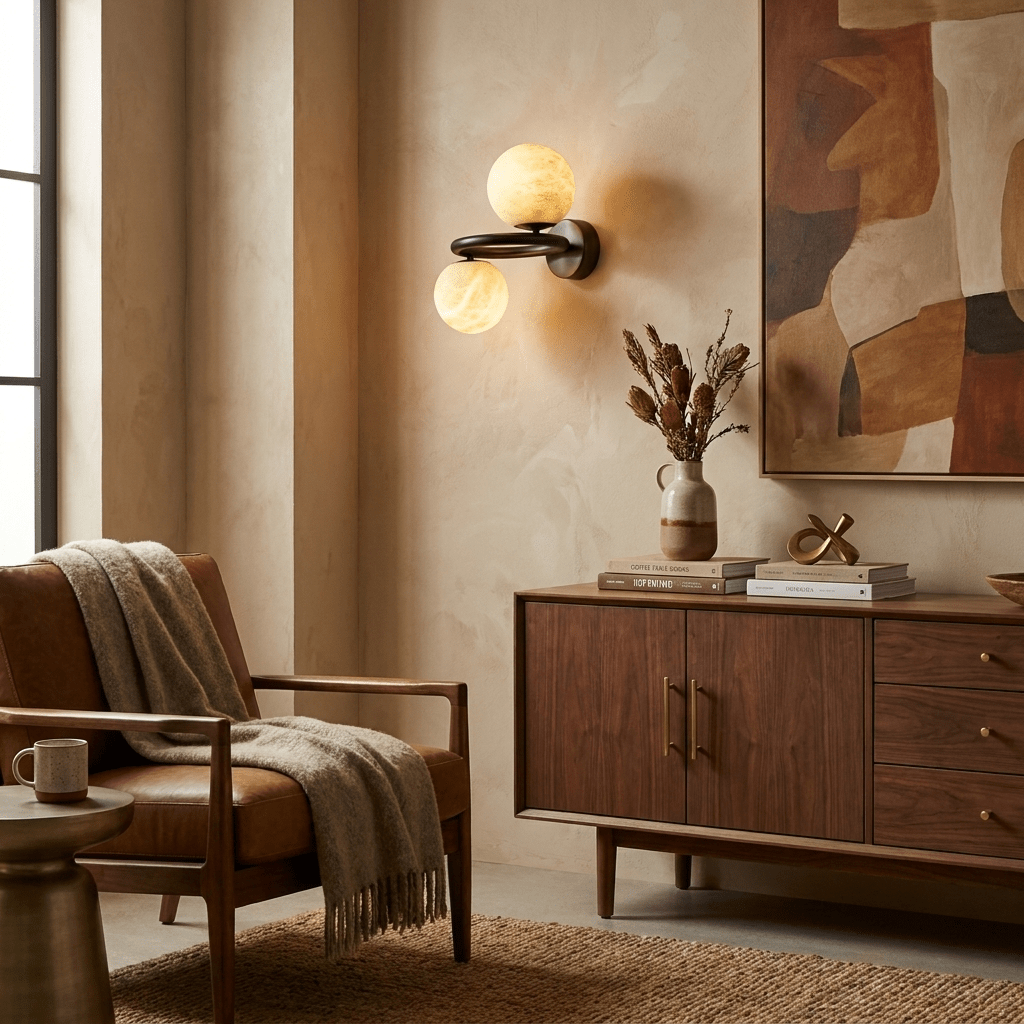 Two Globe Alabaster Wall Sconce