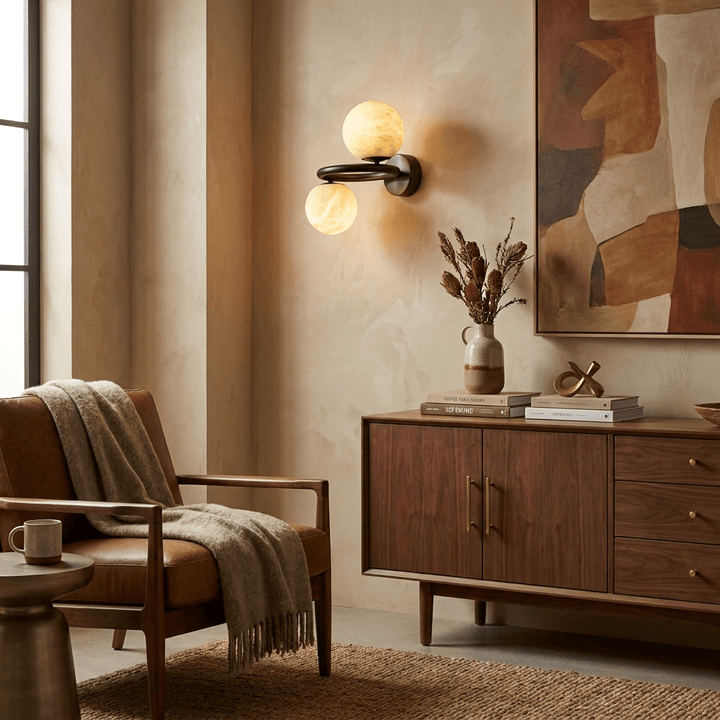 Two Globe Alabaster Wall Sconce