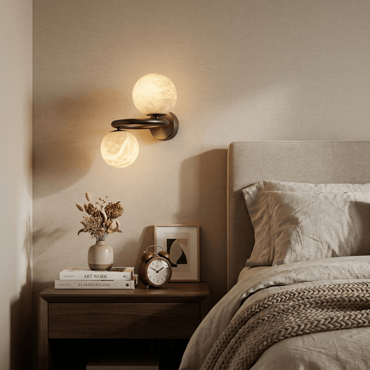 Two Globe Alabaster Wall Sconce