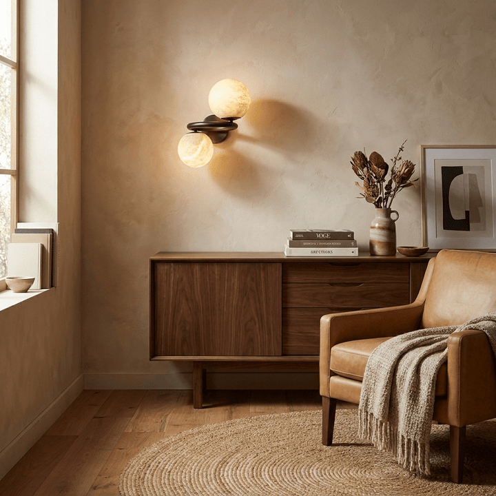 Two Globe Alabaster Wall Sconce