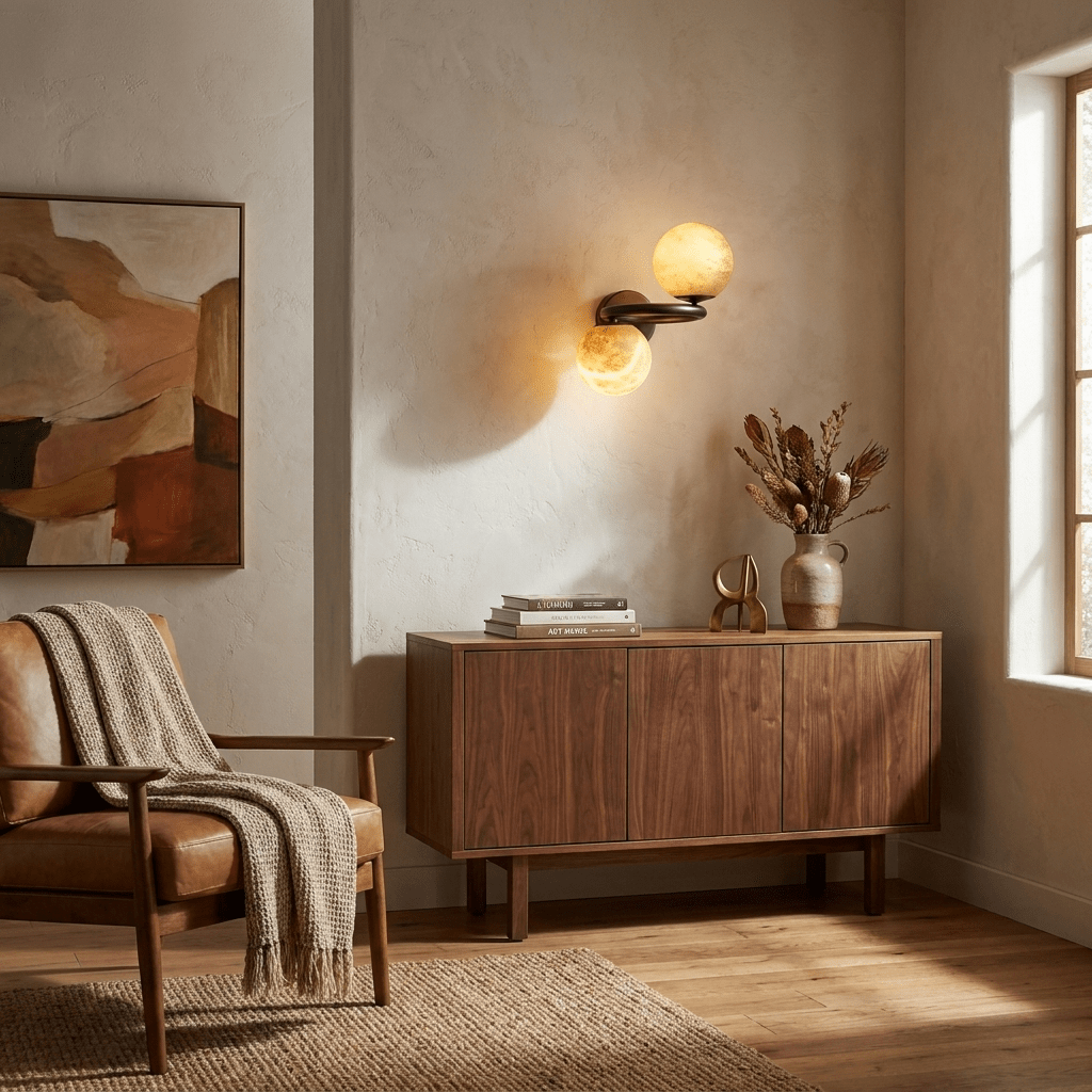 Two Globe Alabaster Wall Sconce