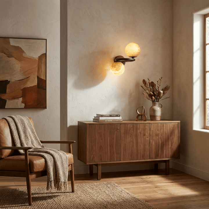 Two Globe Alabaster Wall Sconce