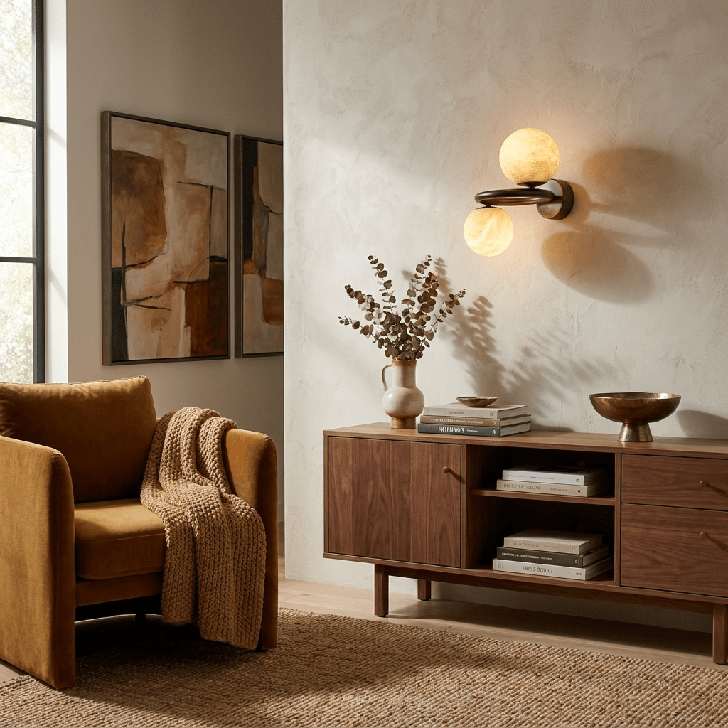 Two Globe Alabaster Wall Sconce