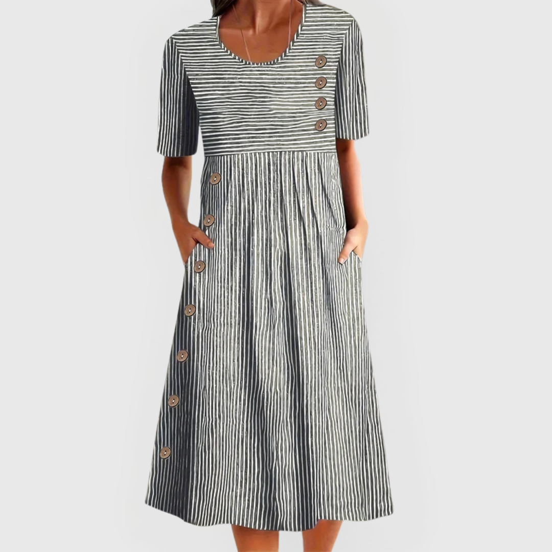 GESTREEPTE MIDI-JURK VOOR VROUWEN