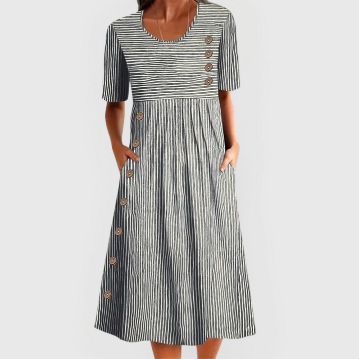 GESTREEPTE MIDI-JURK VOOR VROUWEN