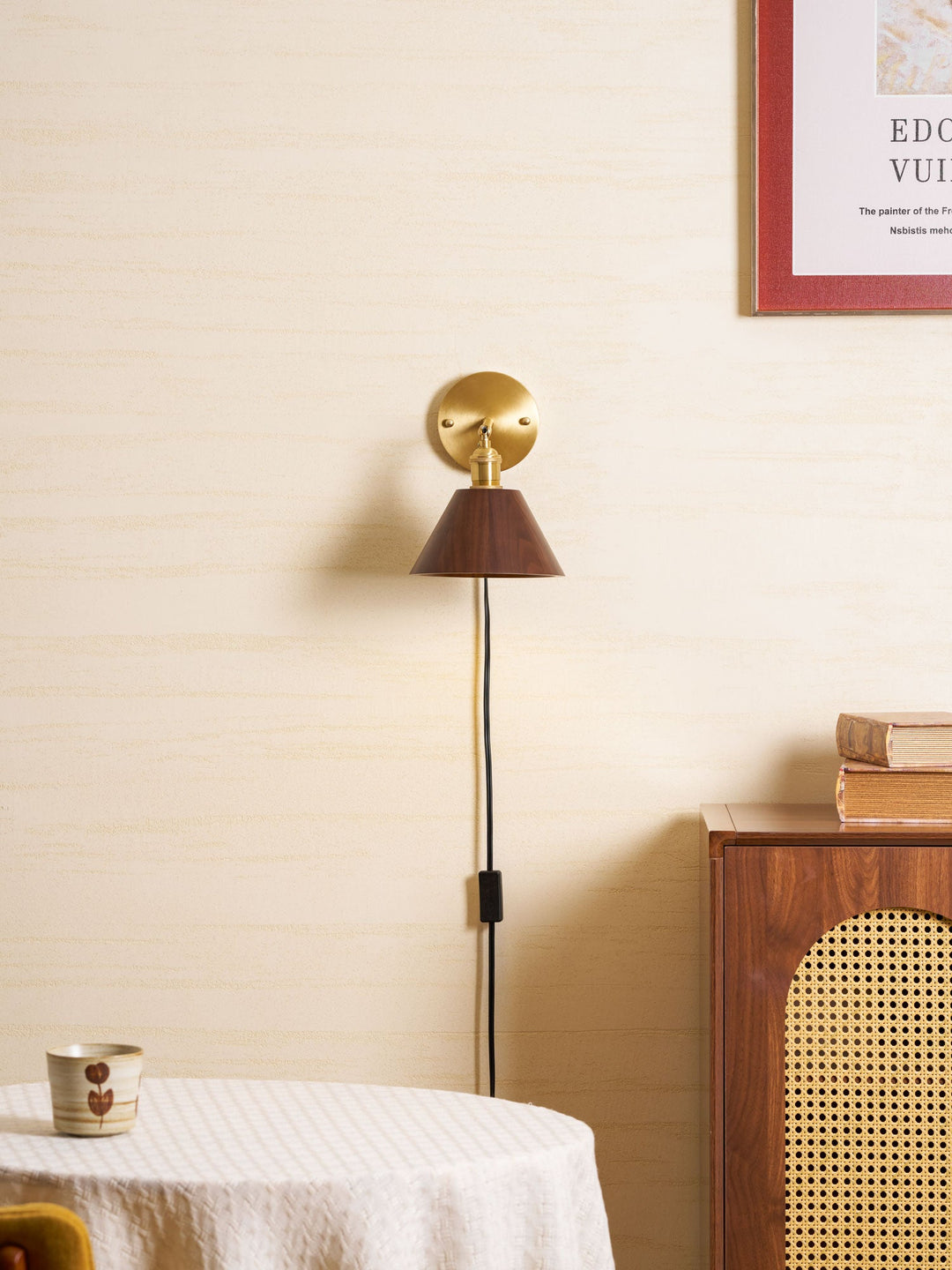 Vintage Wood Plug-in Wall Lamp