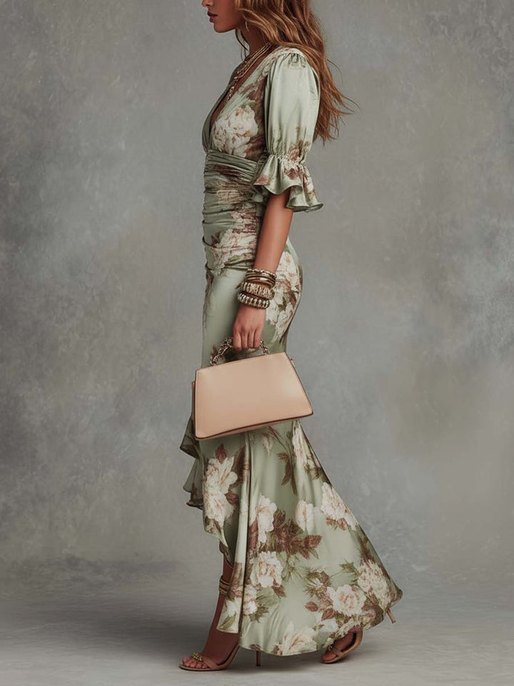 FLORAL SATIJNEN JURK VOOR VROUWEN