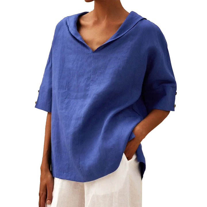 BLOUSE EN LIN MET V-HALS VOOR VROUWEN