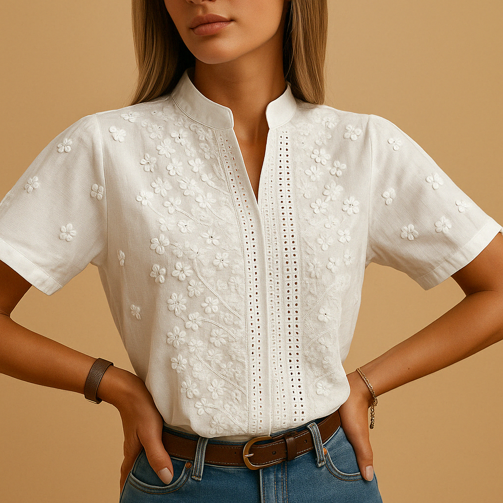 STIJLVOLLE GEBORDUURDE BLOUSE VOOR VROUWEN
