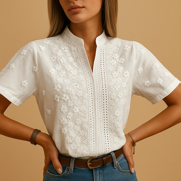 STIJLVOLLE GEBORDUURDE BLOUSE VOOR VROUWEN
