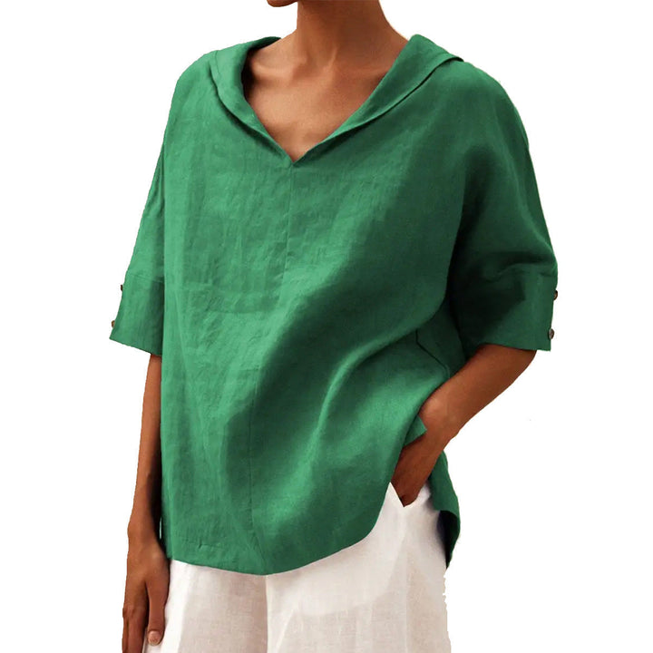 BLOUSE EN LIN MET V-HALS VOOR VROUWEN