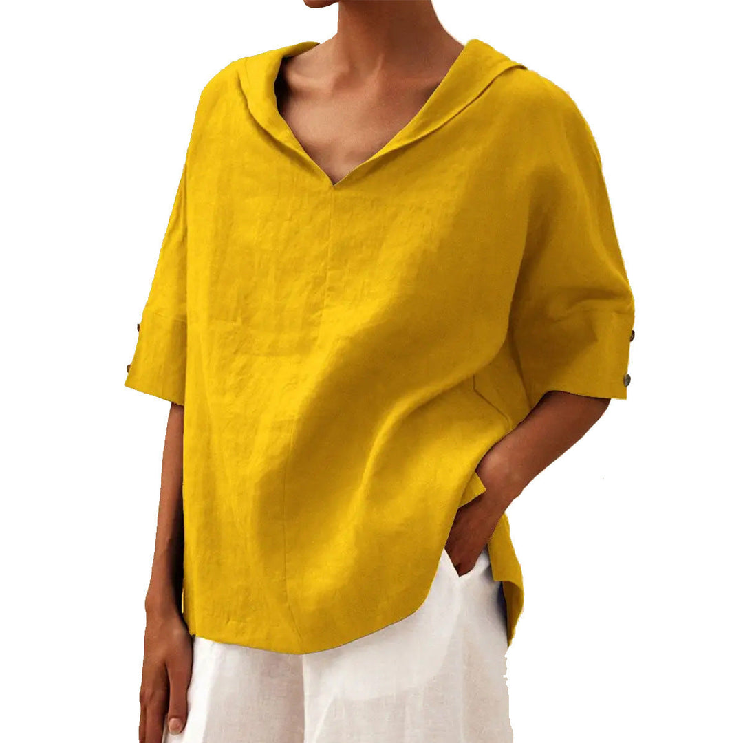 BLOUSE EN LIN MET V-HALS VOOR VROUWEN
